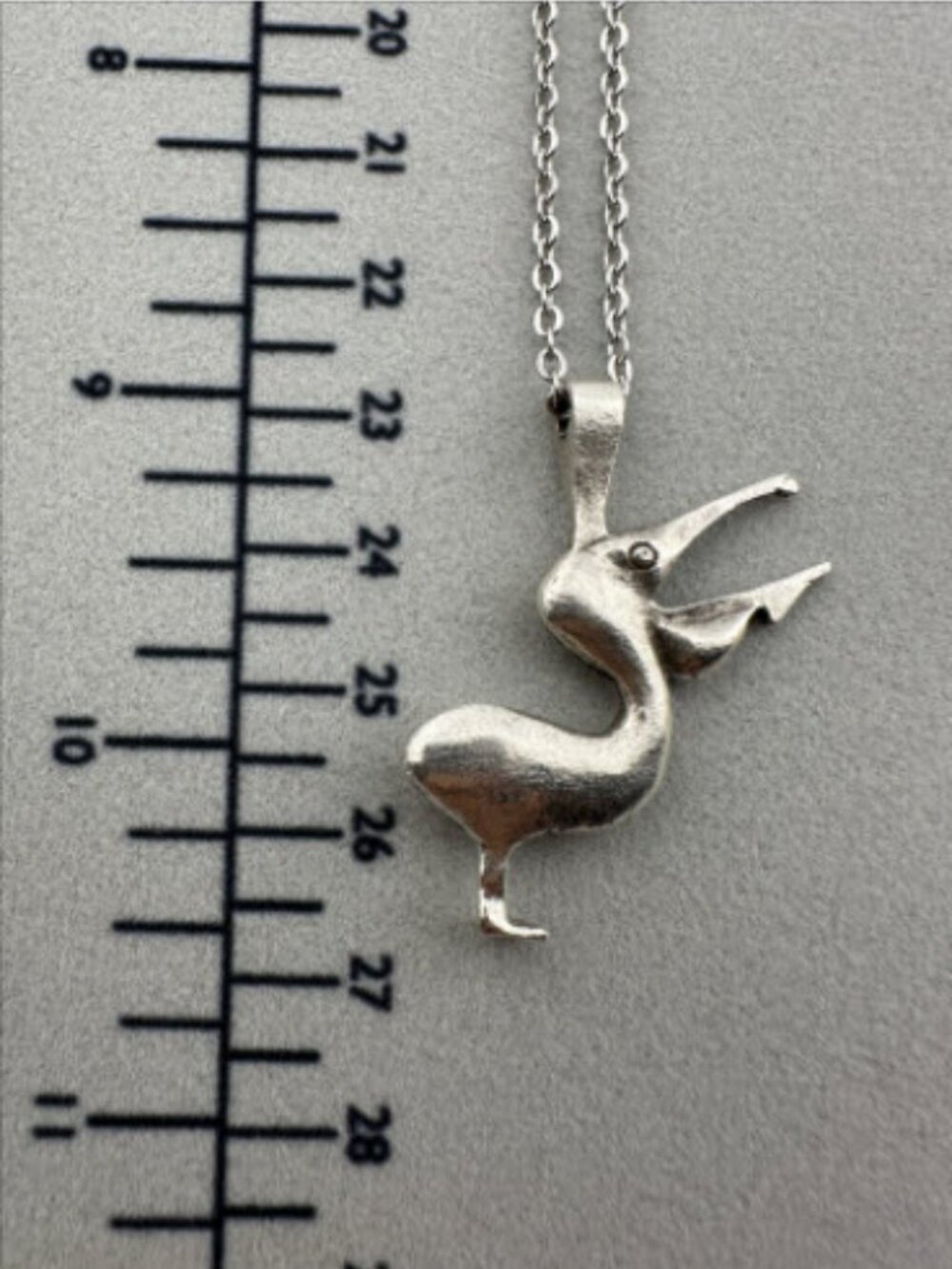 Pelican Necklace Silver Tone Bird Pendant Diamond Cut Stainless Steel Chain - Picture 5 of 9